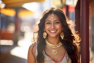 Indian woman smiling happy face portrait - 755293305