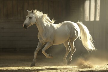 Obraz na płótnie Canvas Horse runs gallop in field.