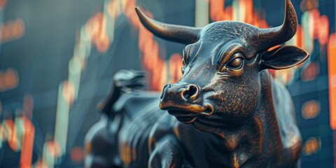 The iconic Charging Bull statue representing financial optimism and prosperity in the Wall Street financial district. - obrazy, fototapety, plakaty