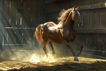 Beautiful horse running in the stable .