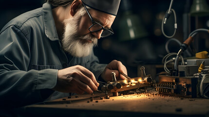 Engineer with a soldering iron - obrazy, fototapety, plakaty