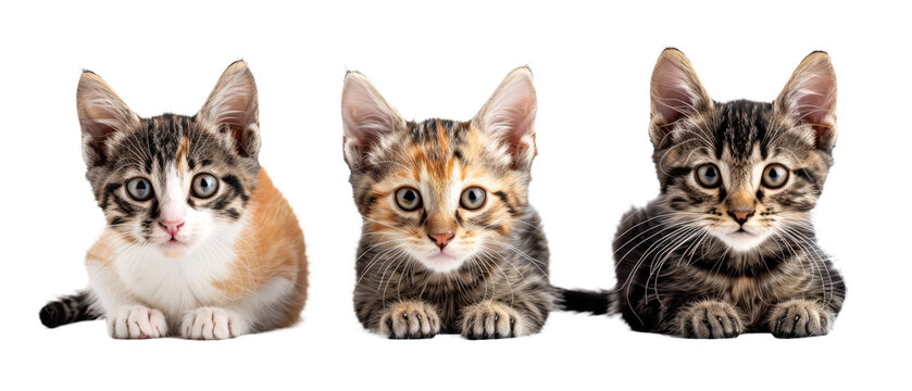 Captivating image of three kittens each with a unique fur pattern radiating innocence and playfulness making it ideal for family and pet themes