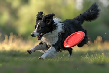 Border collie catching frisbee 