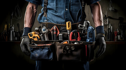 Skilled handyman in action with a tool belt