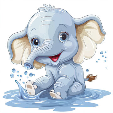  A Baby Elephant Playing In A Watering Hole, Isolated Transparent Background Images