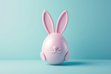 Bunny Shaped Easter Egg on Pastel Blue Background .