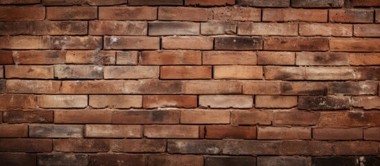 A closeup view of a brown brick wall showcasing the intricate brickwork. The rectangular bricks are made of composite materials, resembling a stone wall facade on a building