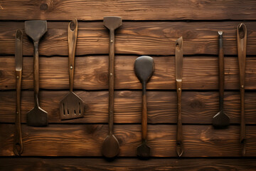 Wooden background adorned with a set of chisels - obrazy, fototapety, plakaty
