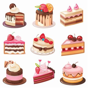Clipart illustration with various cakes on a white background