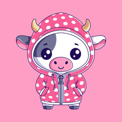 Cute cow wearing a pink jacket