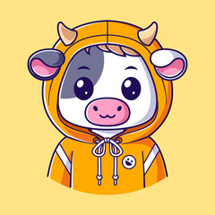 Cute cow wearing a yellow jacket