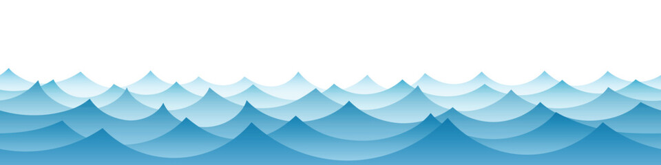 Vector drawing of sea waves, natural background, seamless border