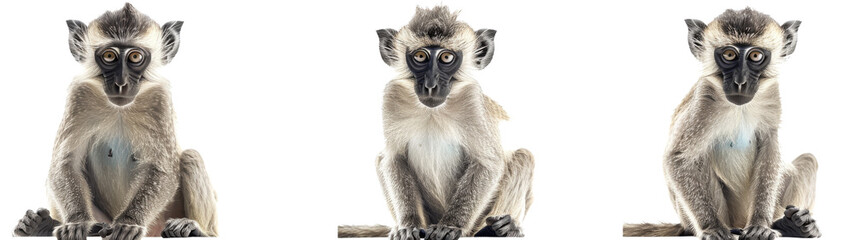 A captivating grey monkey with wide eyes and a curious stare provides a striking photograph with deep detail