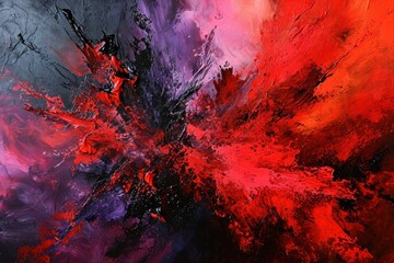 Abstract Crimson Explosion Painting - obrazy, fototapety, plakaty