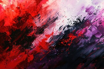 Abstract Red and Black Brushstrokes on Canvas - obrazy, fototapety, plakaty
