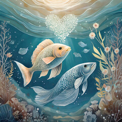 바닷속 물고기 커플 - obrazy, fototapety, plakaty