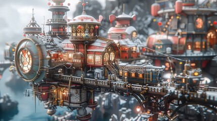 Realistic 3D Rendering of a Futuristic Floating City of Tomorrow.