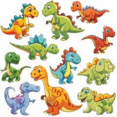 Fototapeta premium Clipart illustration showing various cute dinosaurs. on a white background
