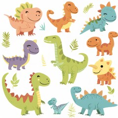 Clipart illustration showing various cute dinosaurs. on a white background