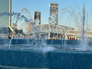 Urban fountain with bridge