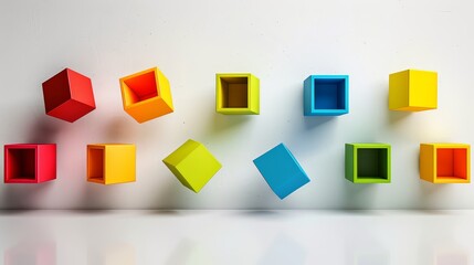 Fototapeta na wymiar colorful 3d shapes floating, on a white background