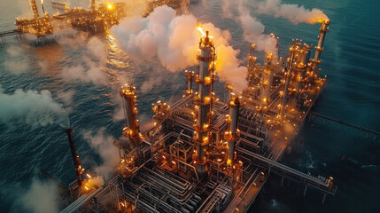 Close up of Aerial top view oil and gas refinery background, Business petrochemical industrial, Refinery oil and gas factory power and fuel energy.