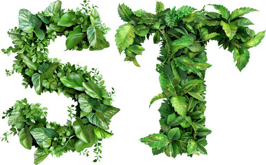 green leaves alphabet S,T