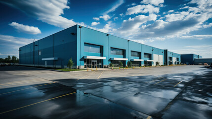 Industrial of commercial building exterior. Use as factory, warehouse, store and workplace. Safety and protection with roller door, roller shutter or overhead door.