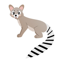 Cute cartoon illustration of ringtail cat. American endemic animal