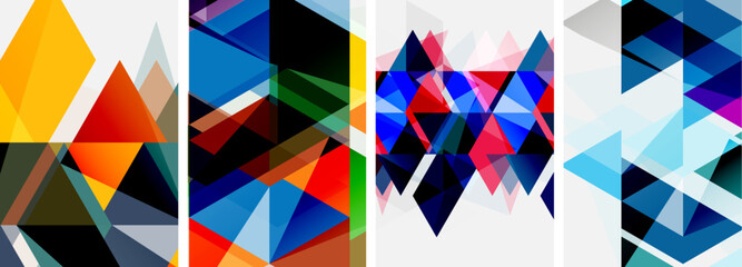 Colorful bright triangles with various colors and transparencies. Vector illustration For Wallpaper, Banner, Background, Card, Book Illustration, landing page