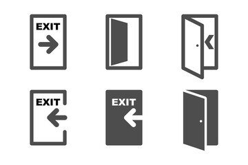 vector icon set of door exit, exit, evacuation route
