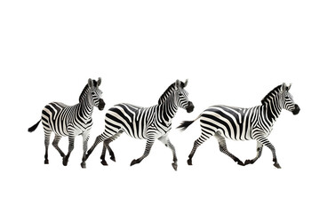 Fototapeta na wymiar Stunning scene of zebras running in perfect harmony across the open savannah. realistic portrait isolated on PNG