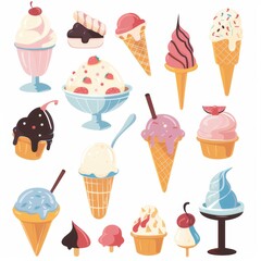 Clipart illustration with various delicious ice creams. on a white background