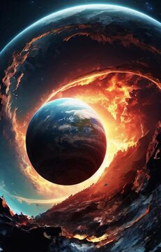 eath and fire cir circulating around the planet generated with AI