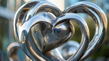 A sculpture of interconnected hearts in various sizes representing the partnership and teamwork between doctors nurses and other healthcare professionals.