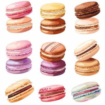 Clipart illustration with colorful macarons on a white background.