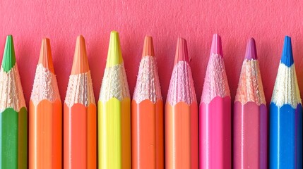 Colorful Crayons for Kids Artistic Expression A Vibrant Palette for Creative Activities on a Soft Pink Background