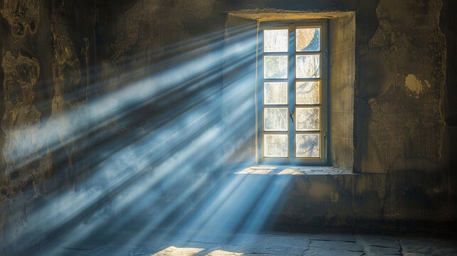 sunlight enters in room through window, god rays from window  