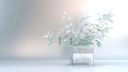 Digital white minimalist plant light and shadow scene geometric poster web page PPT background with Generative