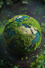 Obraz na płótnie Canvas A 3D earth covered by green moss