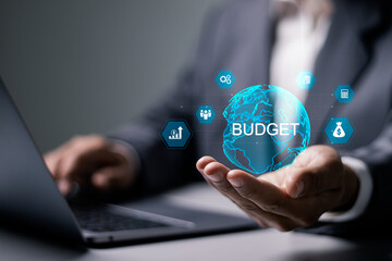 Budget and financial planning concept. Calculate company income and expenses. invest money, business and finance, capital fundraising, loan credit. Corporate finance and annual strategic plan.