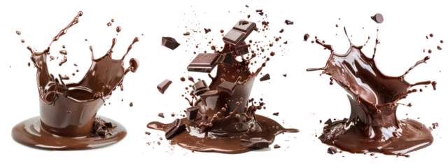 Selbstklebende Fototapeten Set of Chocolate Splash Isolated on Transparent Background. © Zhayyyn Imagine