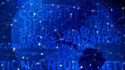 Machine learning, ai, and world globe exploring boundless possibilities of artificial intelligence in texts