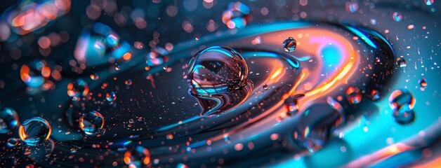 Abstract Water Droplets on Vibrant Surface - obrazy, fototapety, plakaty