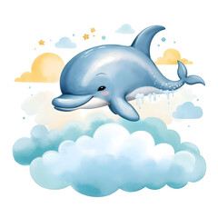 Obraz premium Funny Dolphin Sleeping on a Cloud for toddlers