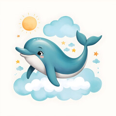 Joyful Dolphin Sleeping on a Cloud for kids story books