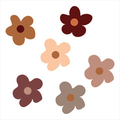 Flowers icon vector, colorful flowers isolated on white background, vector set of retro flowers in cartoon flat style.