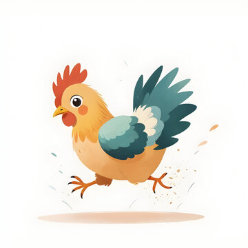 Simple Hen Jumping with joy illustration for kids books