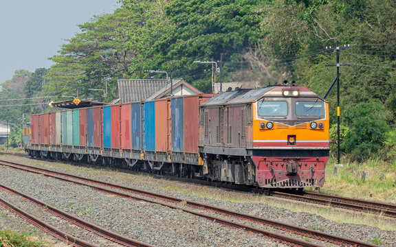 freight Container train 551 at Nakhonratchasima , Thailand 