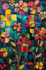 Fototapeta na wymiar A cubism painting of colorful flowers